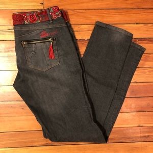 Desigual Grey Floral Skinny Jeans Size 32